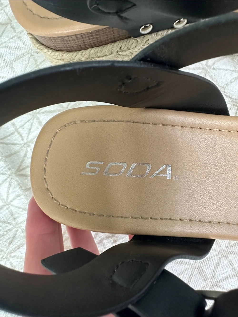 Soda Black Platform Espadrille Sandals with Tan Insole